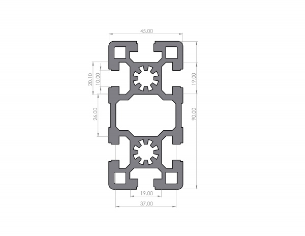 Aluminiumprofil 45x90 Nut 10 Schwer B-Typ